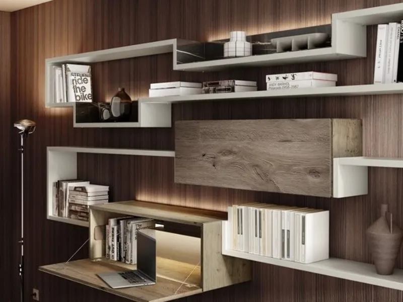 Libreria componibile in legno con scrittoio Lagolinea by Lago