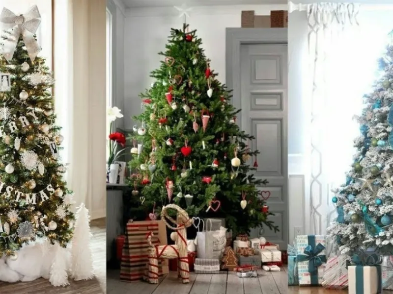 Un albero di Natale vero (a sinistra) e due finti