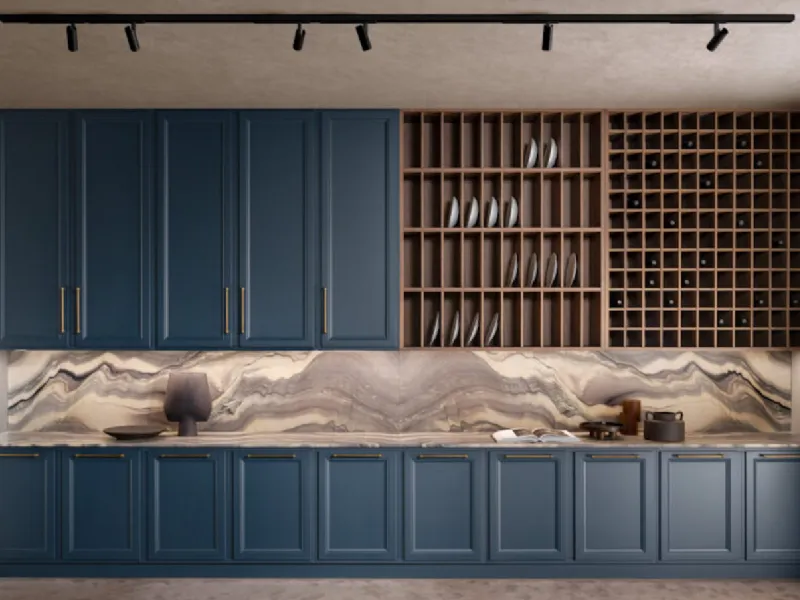 Blu laccato per le ante a battente della cucina Living by L’Ottocento