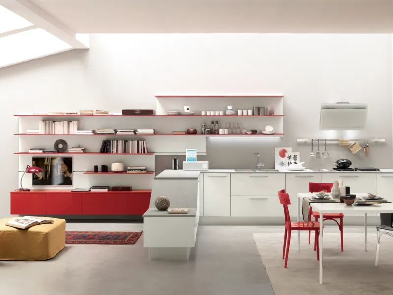 Cucina bianca e rossa Alicante febal