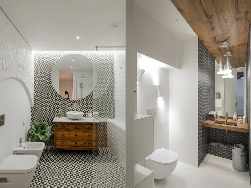 A sinistra credits: architizer.com (Loft Rua Maria a Lisbona), a destra credits: archilovers.com (Casa Lago a Milano)