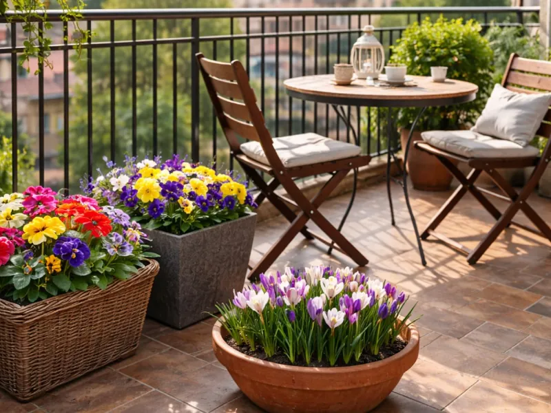 Balcone fiorito nel mese di marzo