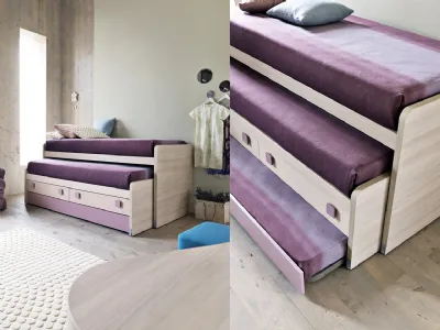 Cameretta per ragazzi # 153 di Doimo Cityline con letto estraibile che conta ben 3 postazioni notte