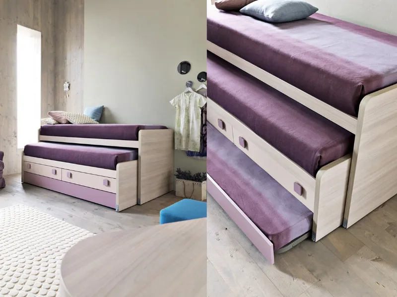 Cameretta per ragazzi # 153 di Doimo Cityline con letto estraibile che conta ben 3 postazioni notte