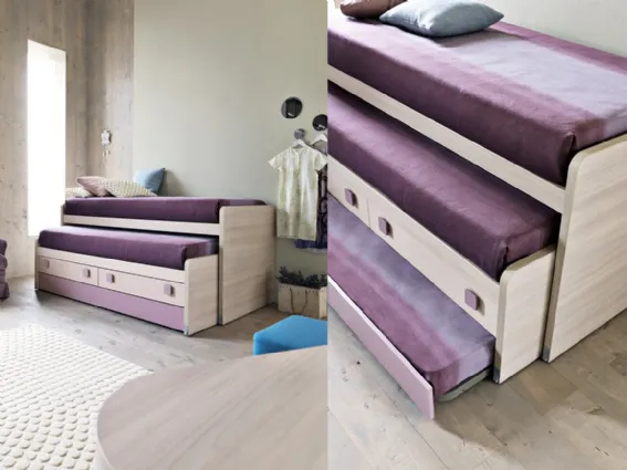 Cameretta per ragazzi # 153 di Doimo Cityline con letto estraibile che conta ben 3 postazioni notte