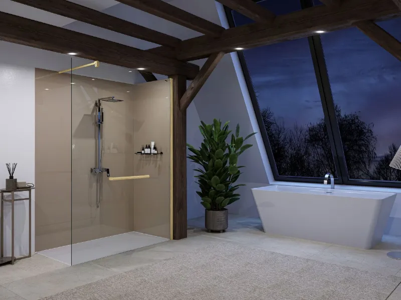 Duscholux - Collezione Air Wood: box doccia walk-in senza telaio