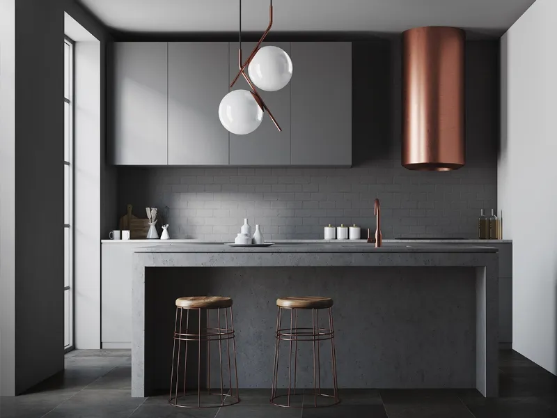 Antracite e rame per una cucina moderna e di tendenza