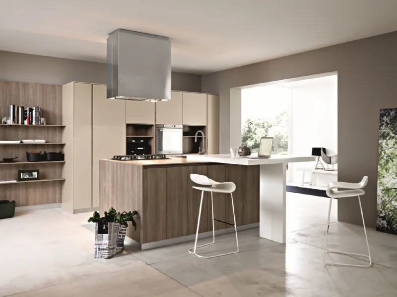 cucina moderna con pareti in toni naturali