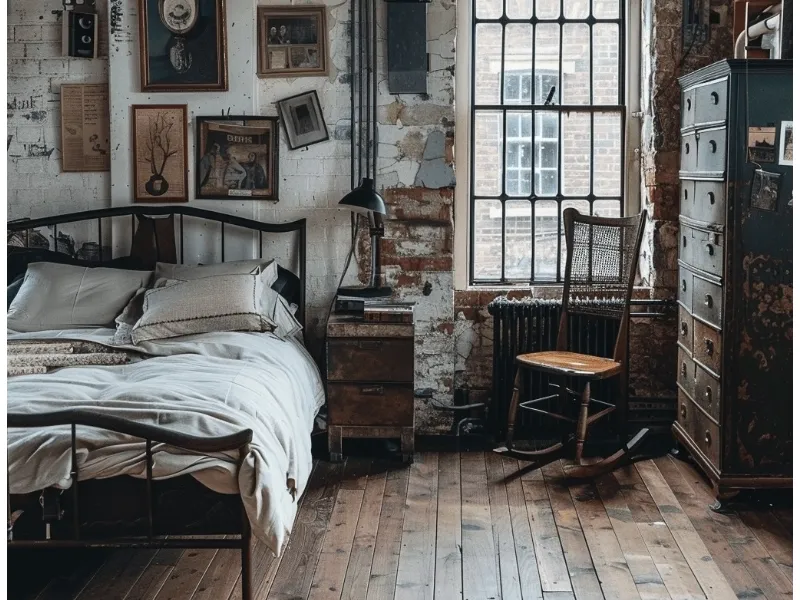 Oggetti grezzi e vintage per la bedroom industrial style