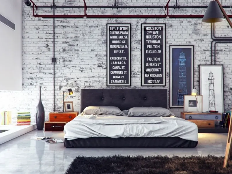 Una camera da letto in stile industriale che si distingue dalle altre