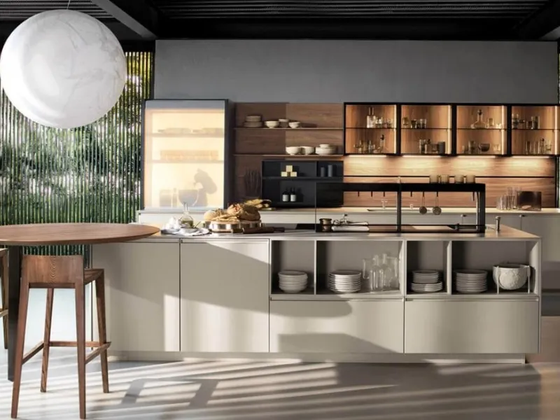 Rondò è il tavolo a penisola rotondo della cucina Antis by Euromobil 