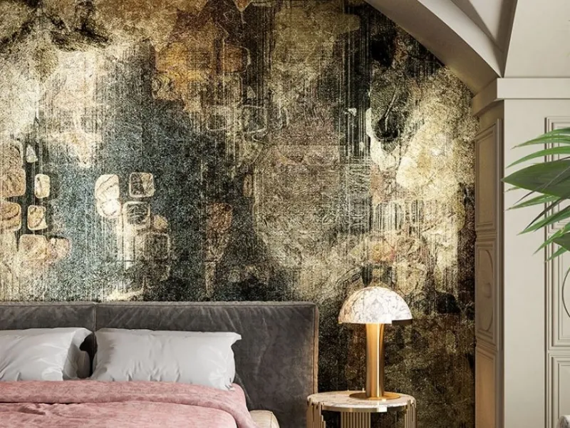 Carta da parati in materiale vinilico con pigmento metallico dorato, Dialium Collezione Goldenwall 2023 - Inkiostro Bianco