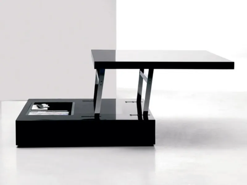 tavolino nero con doppio piano di appoggio e scomparto libri