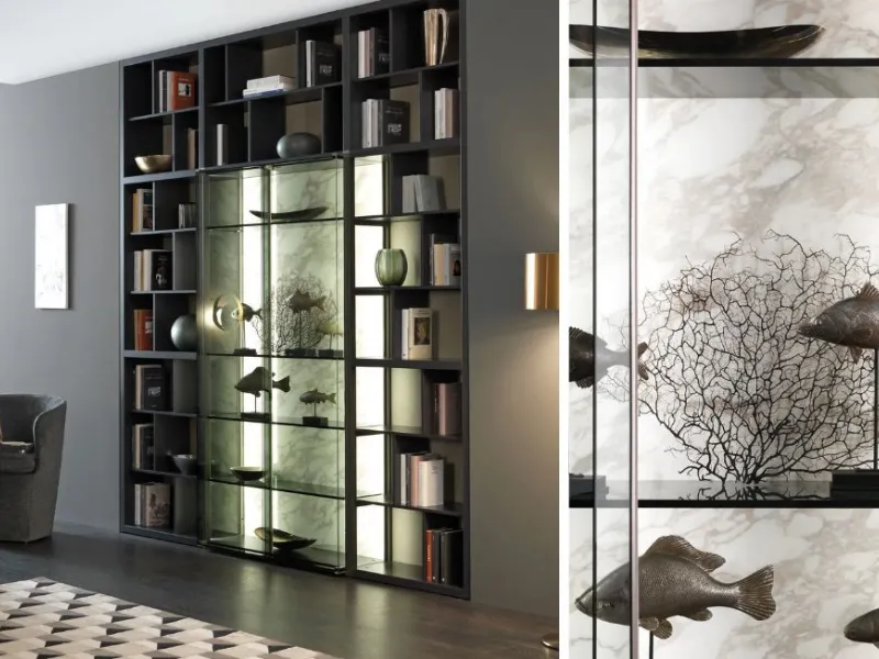 Libreria a giorno in legno e vetro Crossing di MisuraEmme