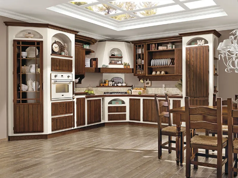 Cucina Elena in noce (finta muratura e massello) collezione Borgo Antico di Lube