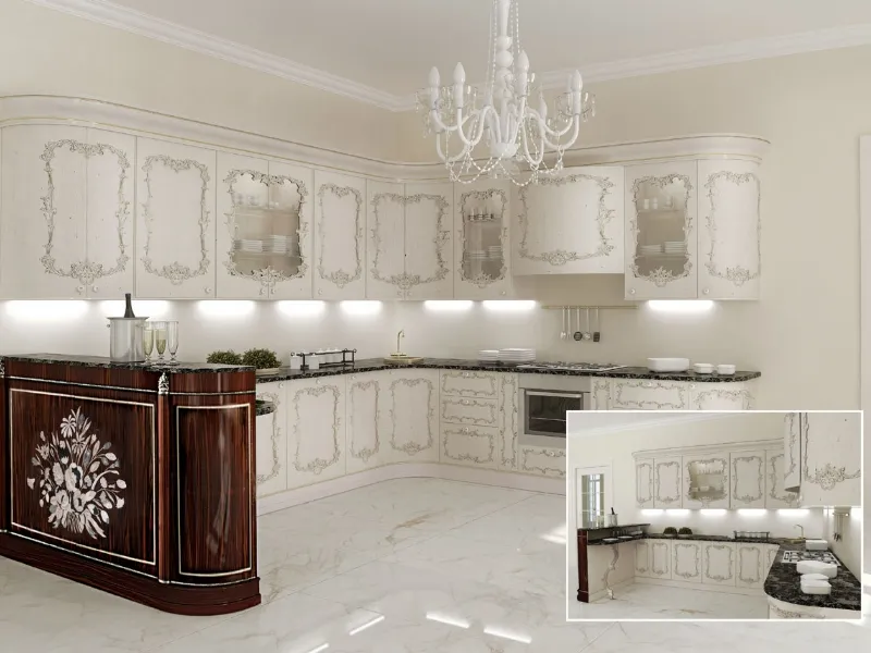 Cucina bianca con intarsi