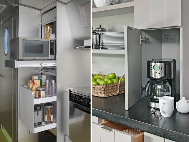 Tutti nascosti all'interno di ante, attrezzature estraibili e pensili per una cucina decisamente in ordine