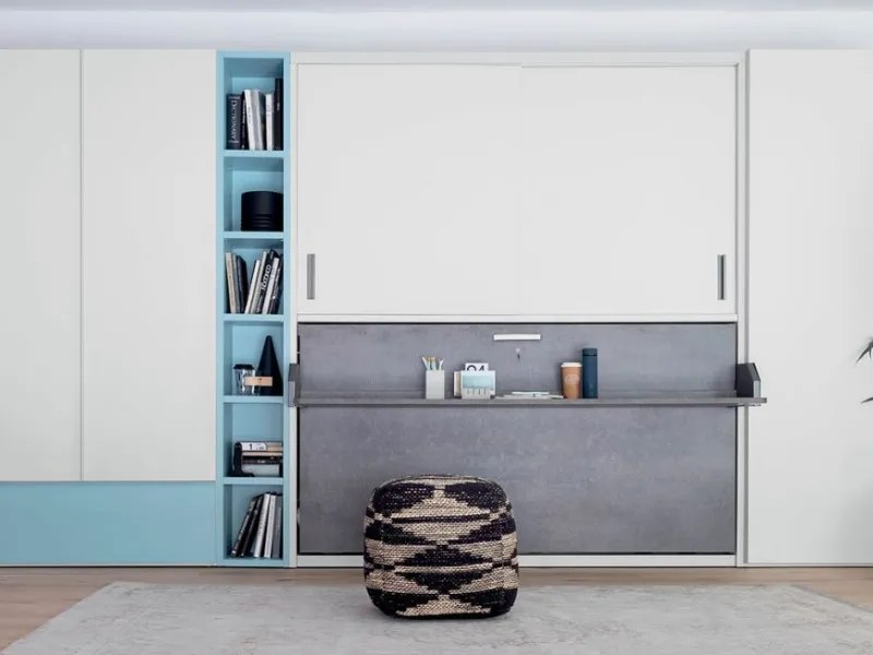 Hiro, mobile letto singolo con armadio scorrevole integrato di Clever