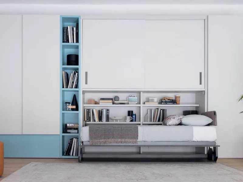 Hiro, mobile letto singolo con armadio scorrevole integrato di Clever