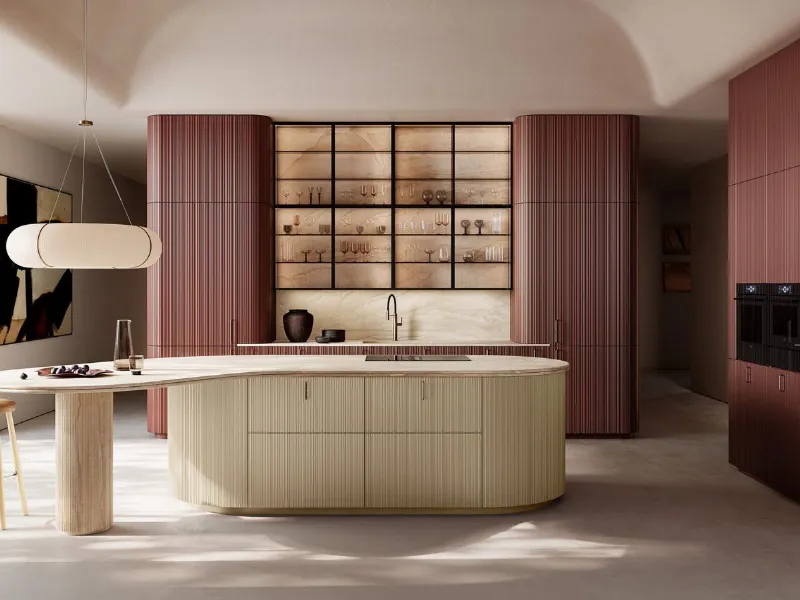 Cucina Tangram di Cesar: forme organiche e lavorazione cannettata