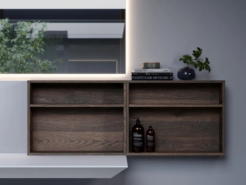 Il pensile a giorno, così compatto e pratico, fa la differenza all'interno del bagno