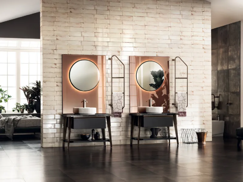 Boiserie in vetro finitura rame per la proposta Scavolini Diesel Open Workshop