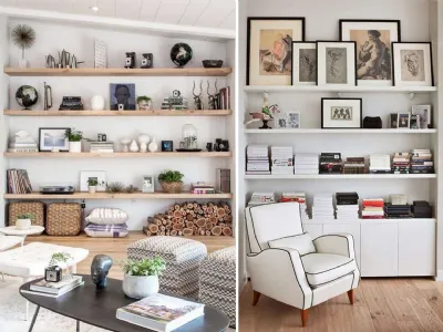 Le librerie sospese arredano con stile leggero il soggiorno
