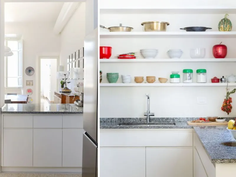 Cucina e soggiorno comunicano in modo fluido