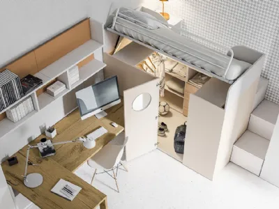 Il letto sopra la cabina armadio modello Container 168 di Dielle