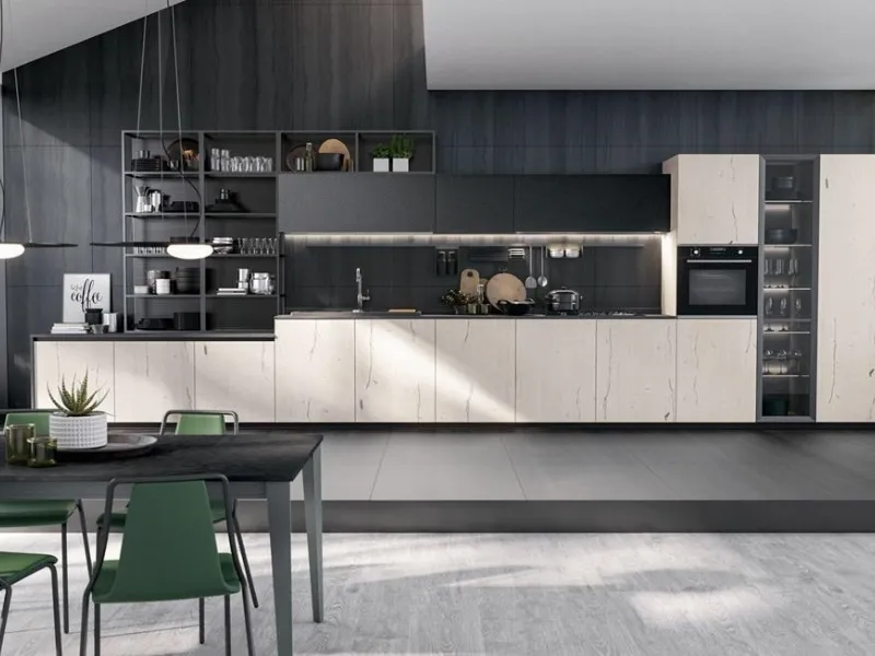 Ante pensili effetto pelle nera per la cucina Oltre di Lube