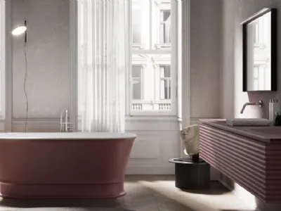 Si tinge di rosso porpora il bagno con la vasca Dekò Disenia e gli arredi Dolcevita Ideagroup
