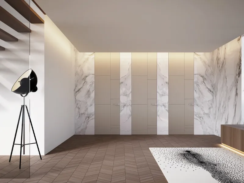 Porte filo muro Leggera di Pivato: Bassorilievo e Incisione laccato opaco beige