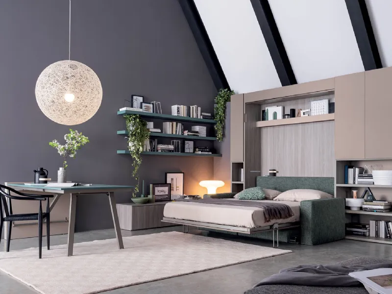 Parete attrezzata con divano letto matrimoniale Clever