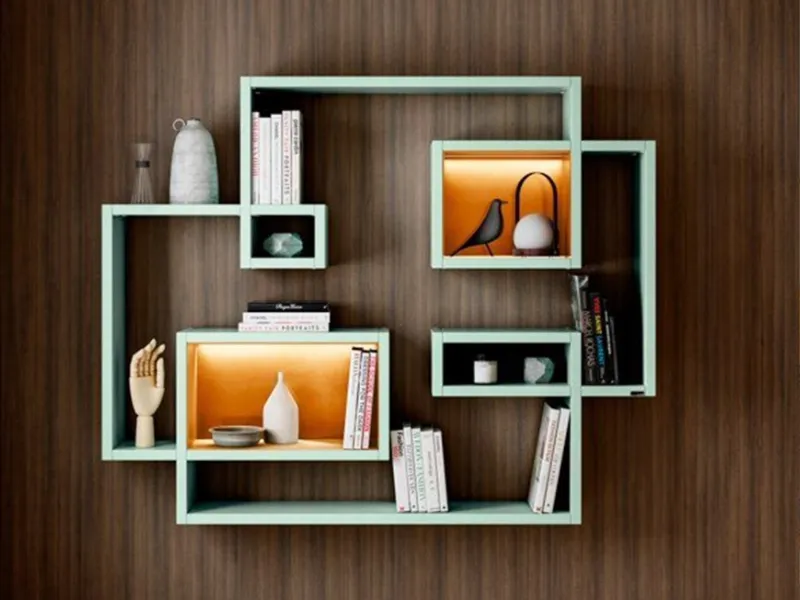 Lagolinea-1223 di Lago. Libreria componibile laccata con teche in vetro