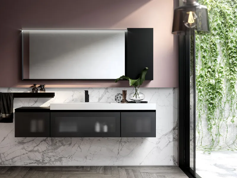 mobile bagno in legno sospeso