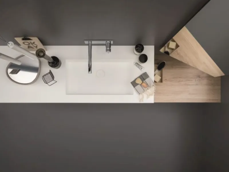 Birex, Collezione 45: lo specchio “side” è progettato per collocarsi a lato del lavabo