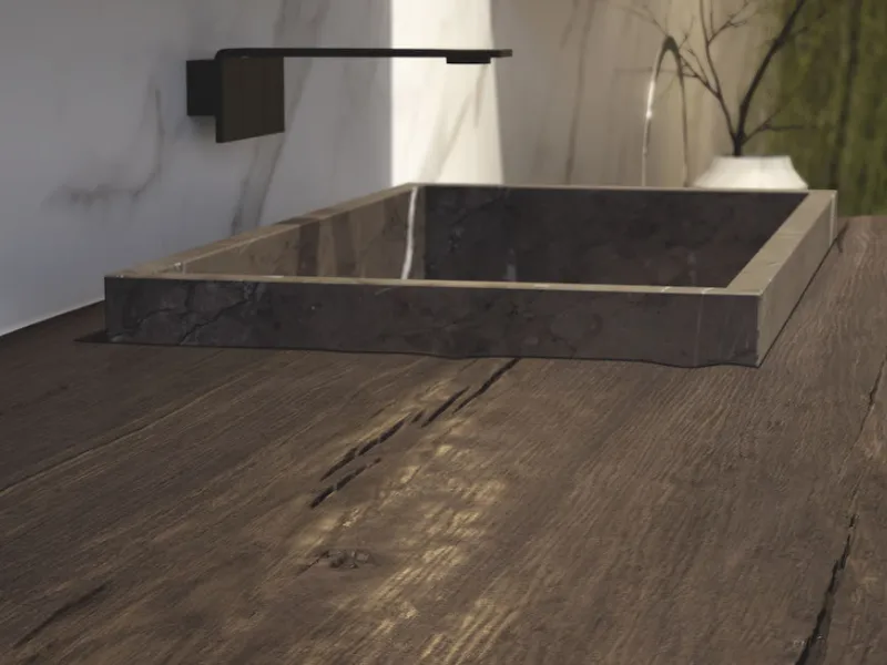 Collezione Cubik con dettagli del piano in Rovere Fossile