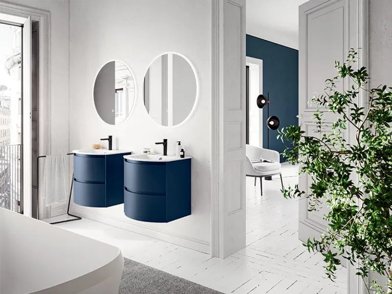 Compatti, colorati e moderni sono i mobili bagno sospesi Way Round di Berloni Bagno