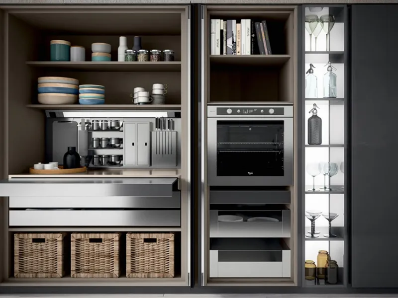 Disposizione mensole per spazio extra, cucina marca Armony, modello Omicron 22