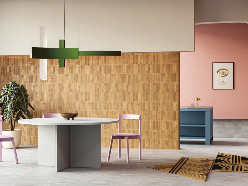 Piccole piastrelle modulari in grès smaltato della collezione Geosystem di Ceramica Vogue