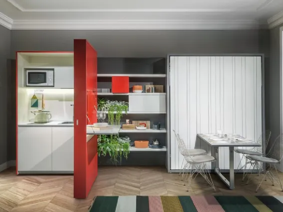 Tre sistemi in uno di Clei per la zona giorno: Penelope 2 Dining P.62,3, Kitchen Box e Living & Young System.