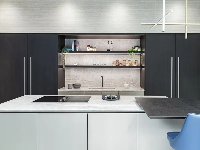 Isola centrale e cucina angolare per il modello T30 by TM Italia Cucine