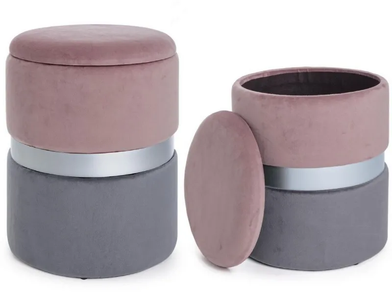 Set2 Pouf Rosa e Grigio Polina di Bizzotto