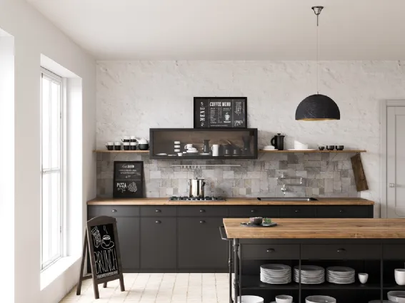 Stile industrial-natural per la cucina lineare idea di Krzysztof Bogdanowicz