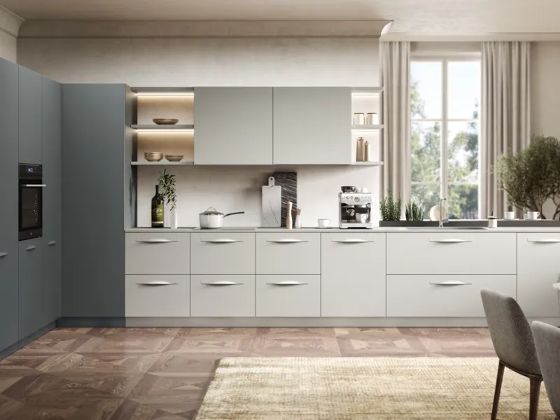 Moon 2, Cucina ad angolo con piano snack di Moretti Compact Cucine