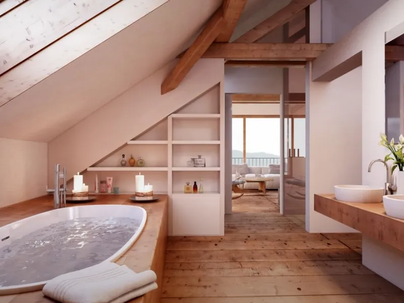 Interessante esempio di bagno mansardato