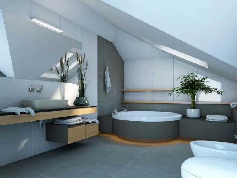 Un bagno moderno mansardato