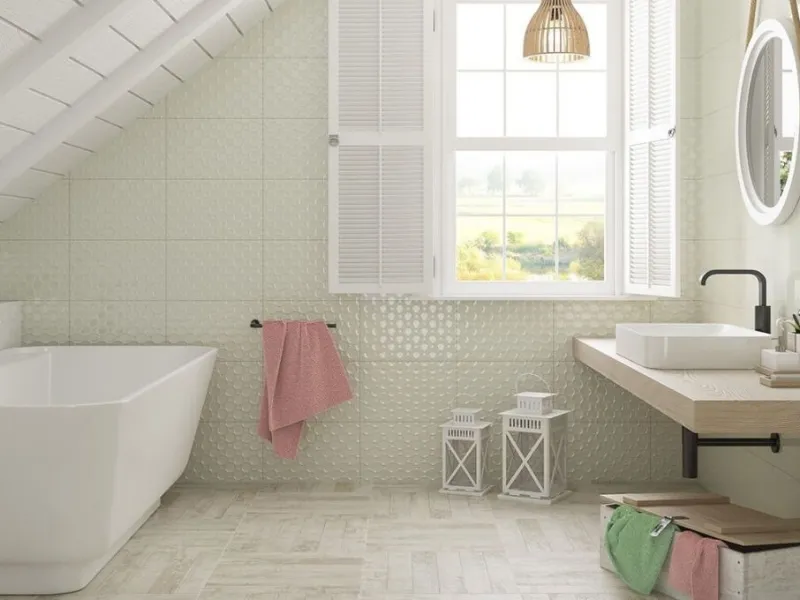 Bagno mansardato con mensola lavabo