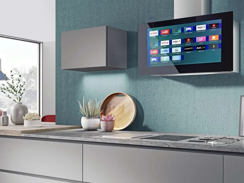 Cappa aspirante con smart tv integrata, modello Esistyle di T-Vhood