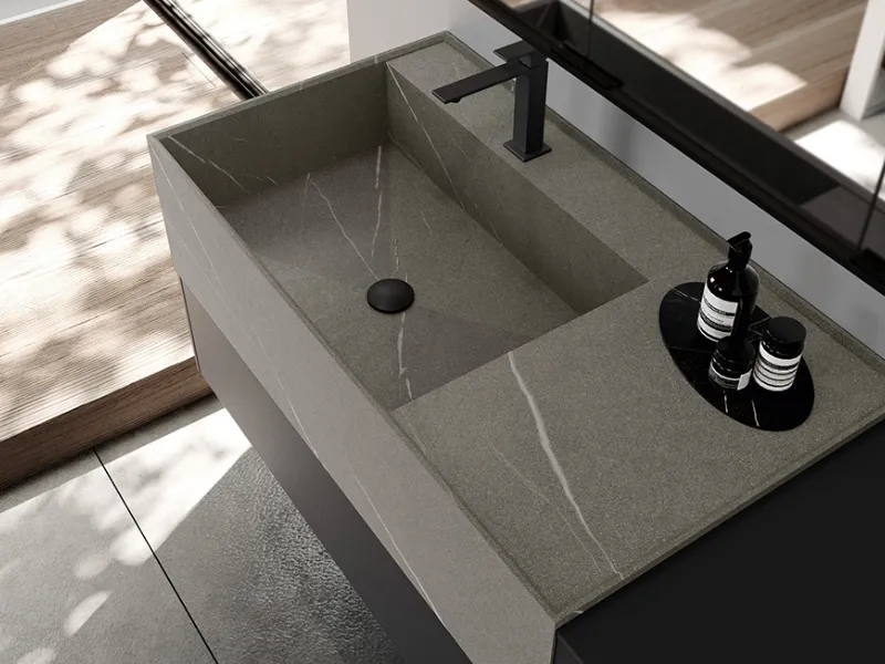 Lavabo in gres Pietra Piasentina Grigia Fiammata della collezione Sense di Ideagroup